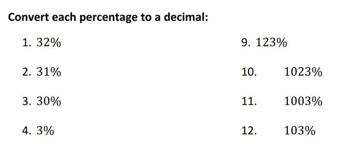 convert percentage to decimals