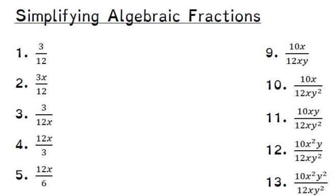 simplifying algebraic fractions 1