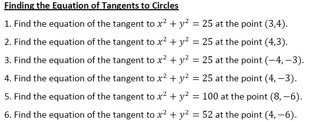 equations of tangents to circles